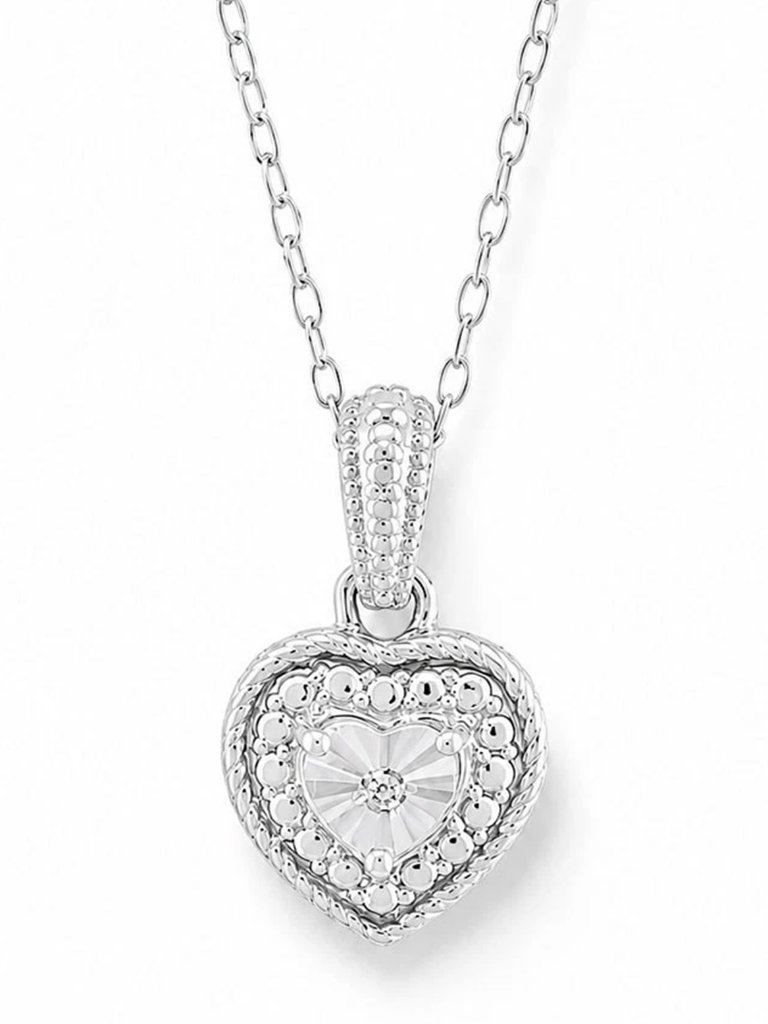 Genuine Diamond Heart Pendant Necklace Solid .925 Sterling Silver
